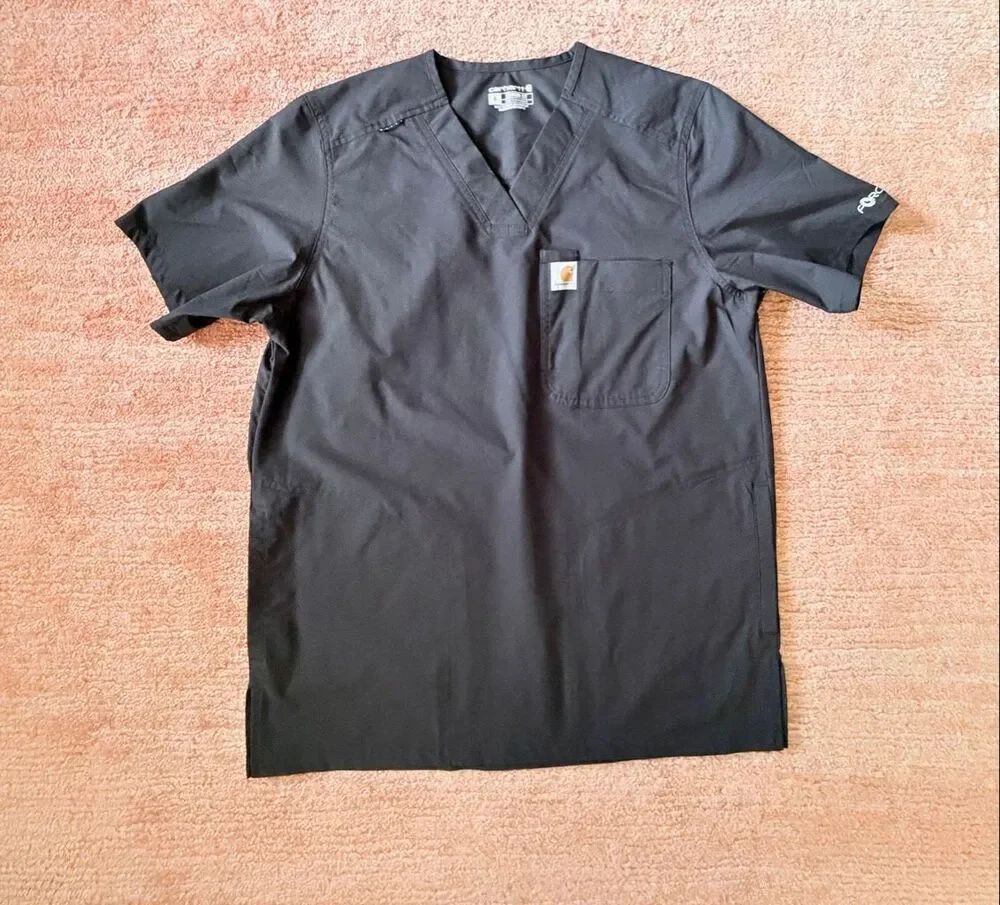 Carhartt Force Black Scrub Top V-Neck Short Sleeve Modern Fit Size S